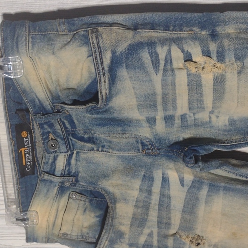 Distressed Copper Rivet Skinny Jeans - Picture 6 of 16